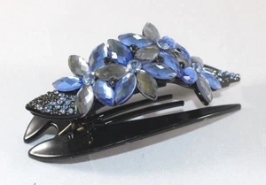 Brand New Tropical Beach Crystal Blue Flower Hair Clip Dish Claw w/CZ Crystals - Picture 1 of 4