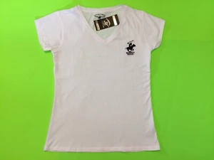 BEVERLY HILLS Polo Club Women’s Short Sleeve T-Shirt MEDIUM White w/Black NEW - Picture 1 of 12