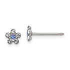 Solid Inverness Stainless Steel Clear & Blue Crystal Post Flower Earrings - 5mm