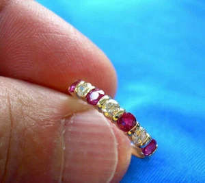 1Ct Round Cut Lab Created Ruby Half Eternity Band Ring 14K Yellow Gold Plated - Picture 1 of 7