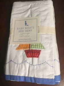 NWT Pottery Barn Kids Crib /Toddler Bed Skirt Baby Boats Fish Sailboat Cotton - Picture 1 of 7