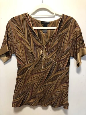 Блузка Kenneth Cole New York 100% шелк размер 4. Коричневый темно-бордовый золотой черный серый - Изображение 1 из 4