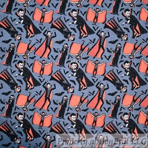 BonEFul FQ Cotton Quilt Gray Black Bat Dracula Blood Red Halloween Scenic Print - Picture 1 of 13
