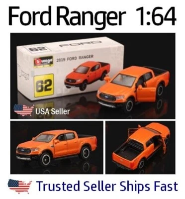 Camioneta Ford Ranger 2019 en naranja - Burago 1:64 - puertas abiertas - Bburago 62 Foto 1 de 3