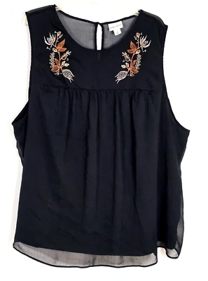Ava & Viv Women's Black/Metallic Floral Embroidery Sleeveless Top Plus Size 4X - Image 1 of 4