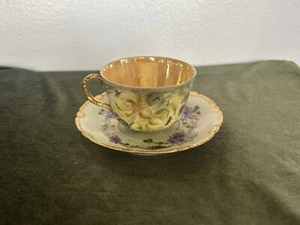 RARO Antiguo T H Limoges Francia Artista Firmado Taza de Té y Platillo Plato Dorado - Imagen 1 de 12