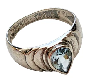 RING Vtg AQUA MARINE 925 Sterling Silver Pear Shape Stone Size 8 US 3.8 gram - Picture 1 of 5