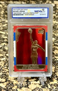 MICHAEL JORDAN FLEER GEM-MT 10 Red REFRACTOR 23KT GOLD ANNIVERSARY ROOKIE CARD - Picture 1 of 2
