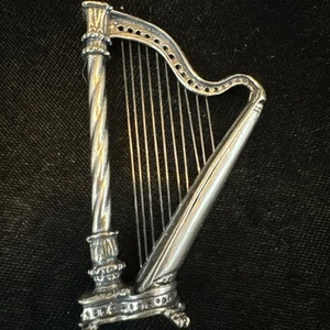 Figura de instrumento de arpa .800 italiana vintage hecha a mano de plata genuina miniatura - Imagen 1 de 5