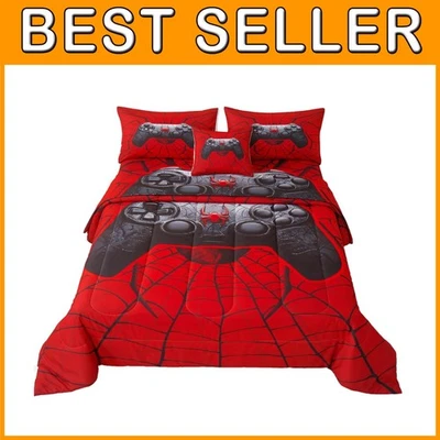Conjunto de edredom gamer vermelho vibrante - Coleção de roupa de cama 6 peças - Imagem 1 de 4