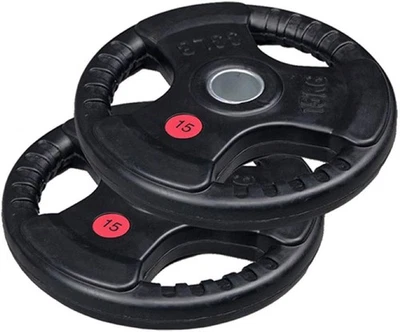 Olympic 2" Tri Grip Weight Plates Discs Set Cast Iron Rubber 15kg Single Pair - Image 1 of 4