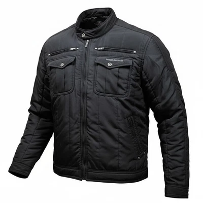 Harley Davidson 绗缝 Puffer 飞行员夹克 3XL 黑色,拉链袖口,口袋 — 第 1/4 张图片