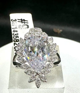 Pear cut ring cocktail cubic zirconia rhodium sparkling 1435 handmade - Picture 1 of 6