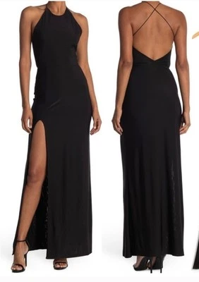 Love X Design Long Maxi Dress Open Back Criss Cross Black Formal Stretch Slit M - Image 1 of 4