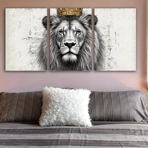 3pcs Modern Lion With A Throne Abstract Wall Art Canvas Unframed/Framed - Picture 1 of 8