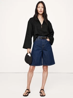 Top Popover Banana Republic XS Extra Pequeño Lino Negro ¡NUEVO CON ETIQUETAS! #770055 Foto 1 de 4