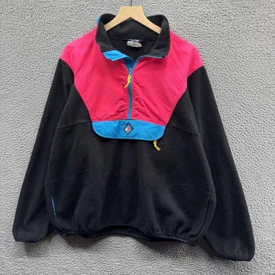 Pullover polar Woolrich vintage para hombre XL negro rosa azul media cremallera bloques de colores años 90 Foto 1 de 4
