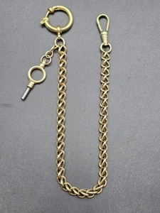 Antique Victorian Brass Pocket Watch Chain with Key France/c1920s - Picture 1 of 9