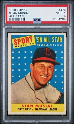 1958 Topps All Star #476 Stan Musial RC Rookie PSA 4 VG-EX Cardinals HOF Sharp - Image 1 of 2