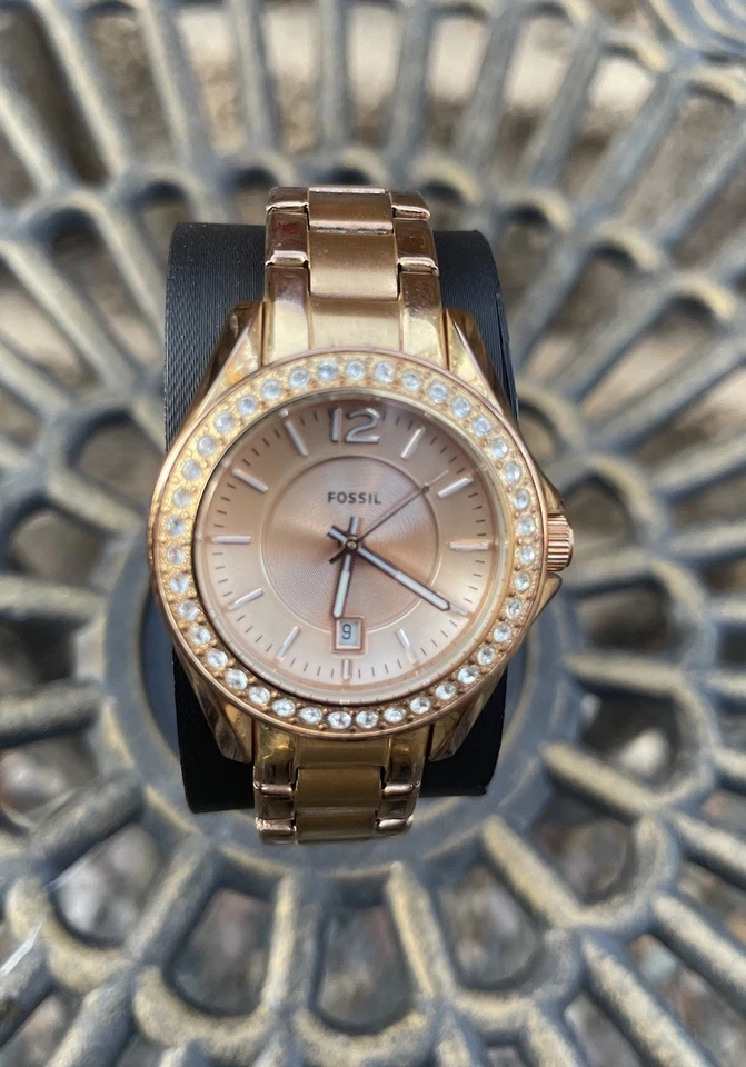 Reloj Fossil Riley Oro Rosa Acero Inoxidable Cristal Acento ES2889- Batería Nueva Foto 1 de 3