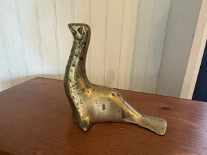 Vintage MCM Solid Brass Seal Sealion Loch Ness Monster Figurine Patina - Picture 1 of 9