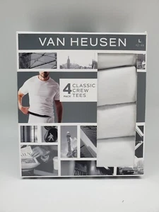 VANHEUSEN 4Pack Men S M L XL Crew Neck Classic White Cotton TShirts Short Sleeve - Picture 1 of 2