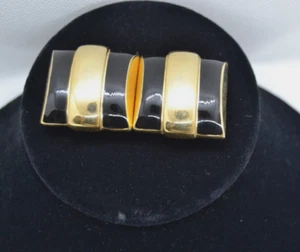 Joan Rivers Chunky Clip-On Earrings Gold-tone Black Enamel Square Vtg STATEMENT - Picture 1 of 3