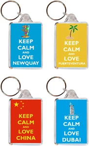 Various Keep Calm and Love Places - Double Sided Large Keyring Gift/Present - Picture 1 of 37