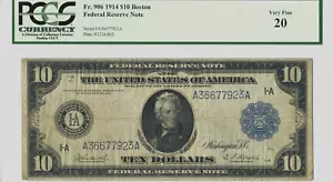 Fr. 906 - 1914 $10 Boston - Large FR Note - BLUE SEAL - PCGS Very Fine 20 - Picture 1 of 2