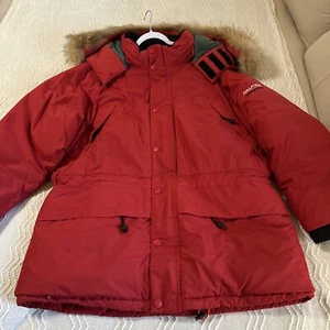 Vintage Nautica Competition Men’s XXL Red Parka Jacket Duck Down Puffer Fur Trim - Picture 1 of 20