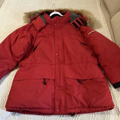 Vintage Nautica Competition Men’s XXL Red Parka Jacket Duck Down Puffer Fur Trim - Image 1 of 4
