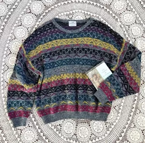 Vintage 90s Wool Blend Italian Knit Oversized Pullover Sweater Italy Made Large - Picture 1 of 6