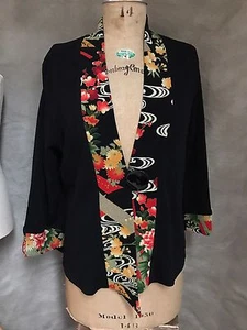 Women's Asian KIMONO JACKET CARDIGAN Black SOFT SURROUNDINGS M USA New Gift $90 - Picture 1 of 9