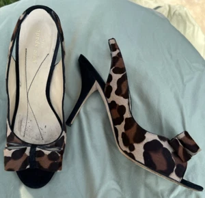 Kate Spade Leopard Calf Hair Slingback Peep Toe Pump 9.5B - Picture 1 of 6