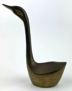 VTG MCM Small 3" Brass Swan Duck Goose Bird Figurine Paperweight Made in India - Picture 1 of 6