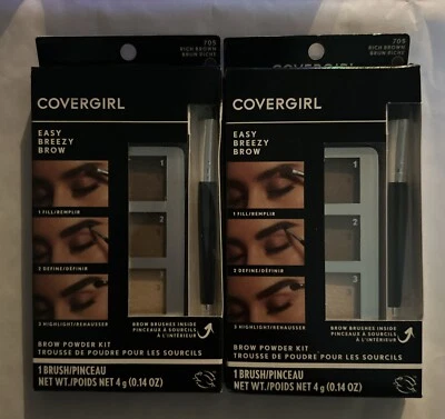 2 Covergirl Easy Breezy Brow Powder Kit 705 Rich Brown All-In-One With Brushes - Image 1 of 2
