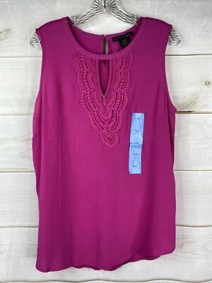 Grace Elements Top Womens L Pink Crochet Keyhole Neck Sleeveless Shirt Stretch - Image 1 of 4