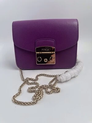 Mini Bandolera Bolso de Hombro Furla Metropolis de Cuero Púrpura Bolso para el Polvo y Caja Nuevo con Etiquetas Foto 1 de 4