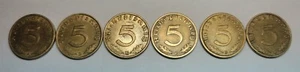 GERMANY 5 PFENNIG LOT  OF 6 COINS 1937 A - J THIRD REICH CU-NI FULL SET RARE - Picture 1 of 6