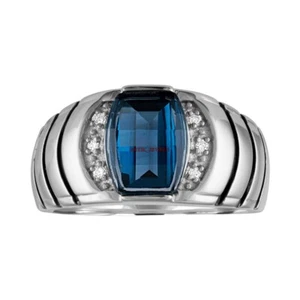 Natural London Blue Topaz With 14K White Gold Plated Silver Ring for Men's AJ616 - Picture 1 of 11