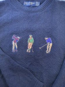 Suéter de golf vintage ScotishIsle enmarcado a mano 100 % algodón bordado talla XL azul marino - Imagen 1 de 12