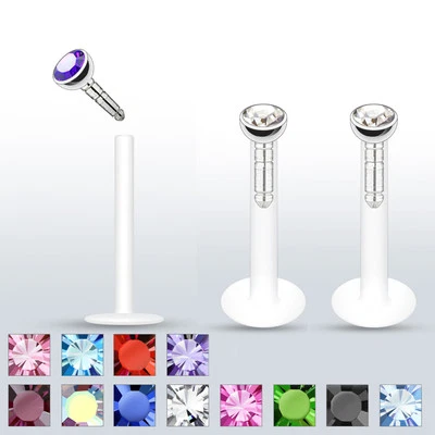 Par de Piercing Labret Monroe Labret Labial 2mm Press Fit CZ Bioflex Push In Stud 16g 3/8" - Imagem 1 de 2