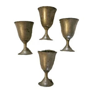 Vintage Brass Bronze Wine Goblets Barware MCM Handcrafted 4" India Set 4 1970s - Picture 1 of 11