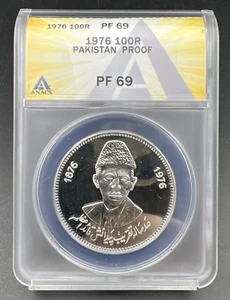 1976 Pakistan 100 Rupees Mohammed Ali Jinnah Proof Silver Coin PF69 Top Pop - Picture 1 of 9