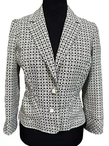 Diane Von Furstenberg Gray Cream 3/4 Sleeve Peplum Mittsie Jacket Size 10 - Picture 1 of 8