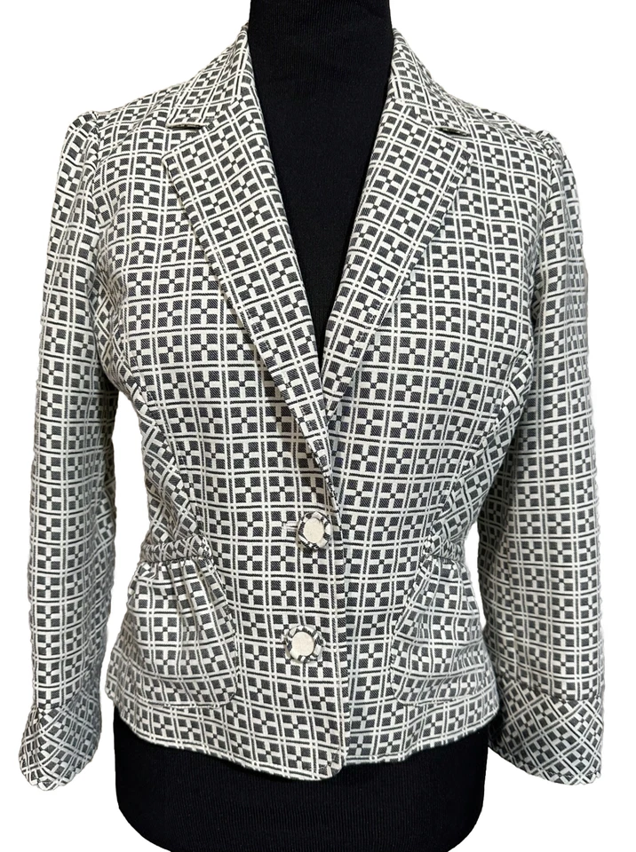 Chaqueta Mittsie Diane Von Furstenberg Gris Crema Manga 3/4 Peplum Talla 10 Foto 1 de 4