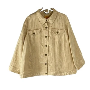 Ruby Rd Womans Jacket Size 24W Gold Sheen 3/4 Sleeves Lightweight Chest Pockets - Picture 1 of 4