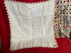 Mantel de lino vintage con borde de ganchillo a mano - Imagen 1 de 5