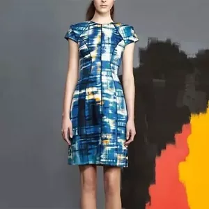 Lela Rose abstract A-line shift dress stretch cotton silk cocktail party flawed - Picture 1 of 12