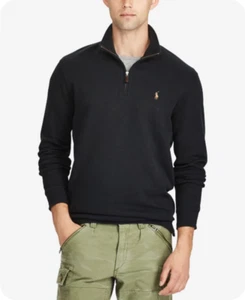 Polo Ralph Lauren Men's Estate-Rib Cotton Quarter-Zip Pullover, Black HTR, 2LT - Picture 1 of 3